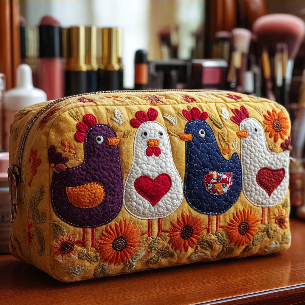 Saskia - Quilted Toiletry Bag - Chicken Feathers