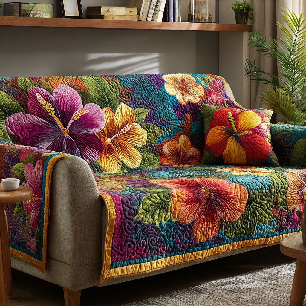 Christiana - Quilted Sofa Cover Flowers Tropical