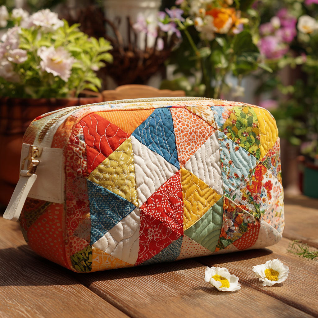 Klazina - Quilted Toiletry Bag - Colorful Retro Print