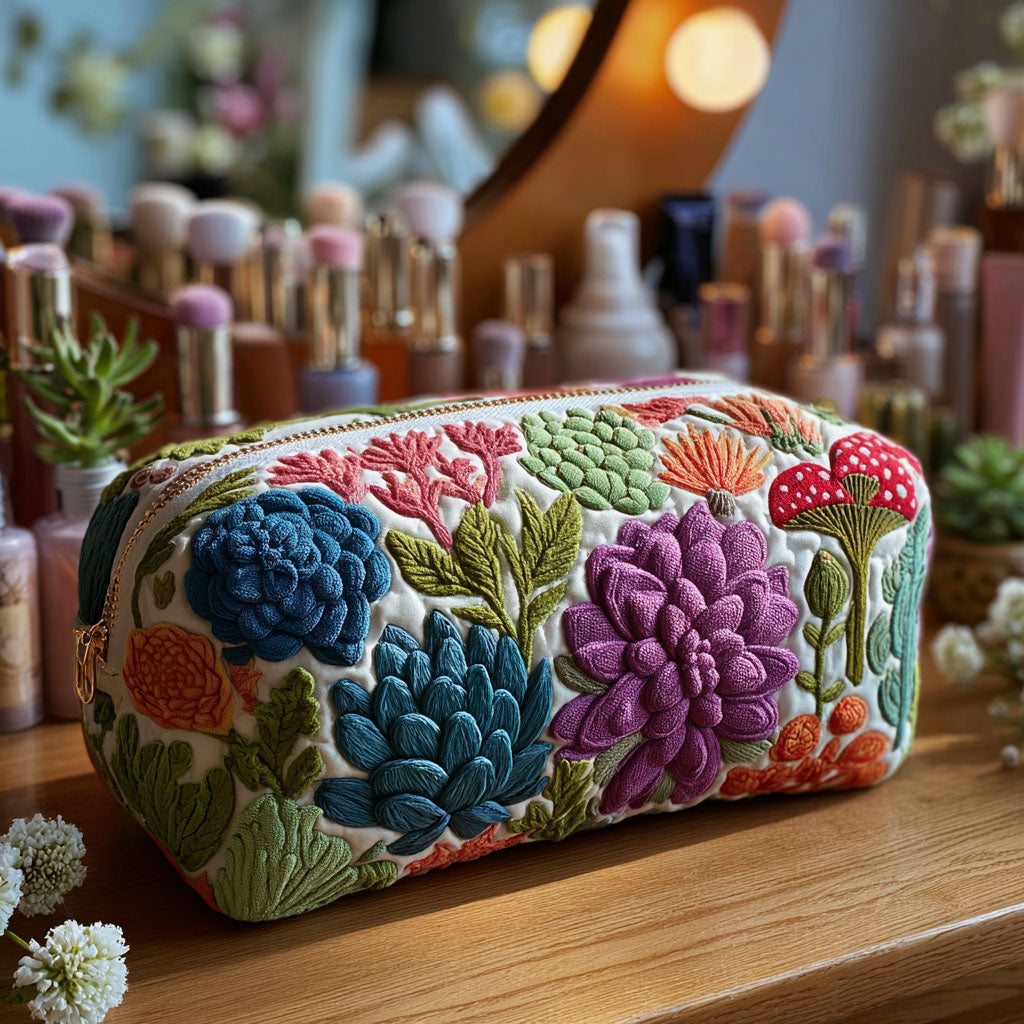 Nellie - Quilted Toiletry Bag - Botanical Print