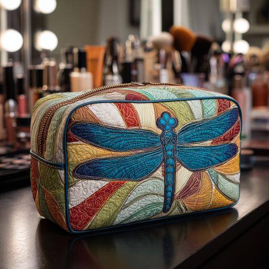 Margaretha - Quilted Toiletry Bag - Colorful Dragonfly