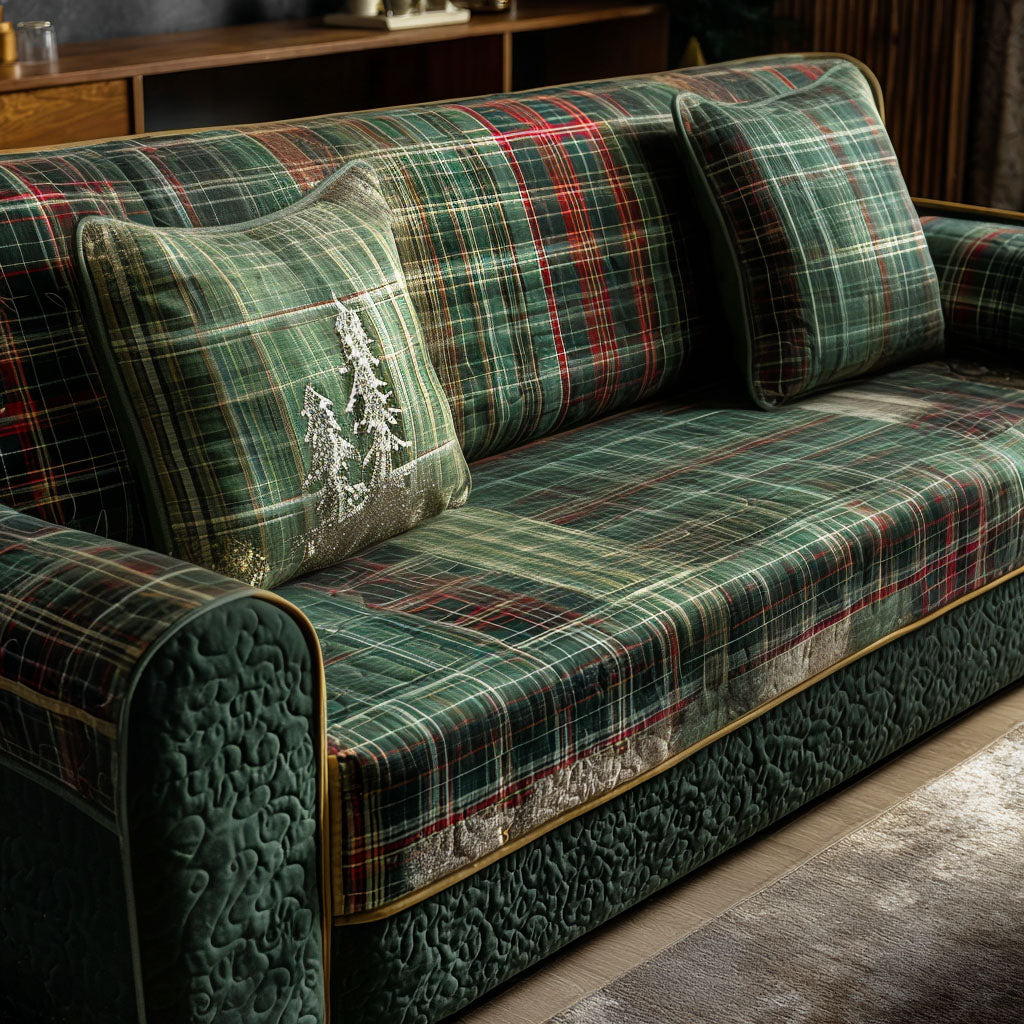 Coralynn - Quilted Sofa Cover Evergreen