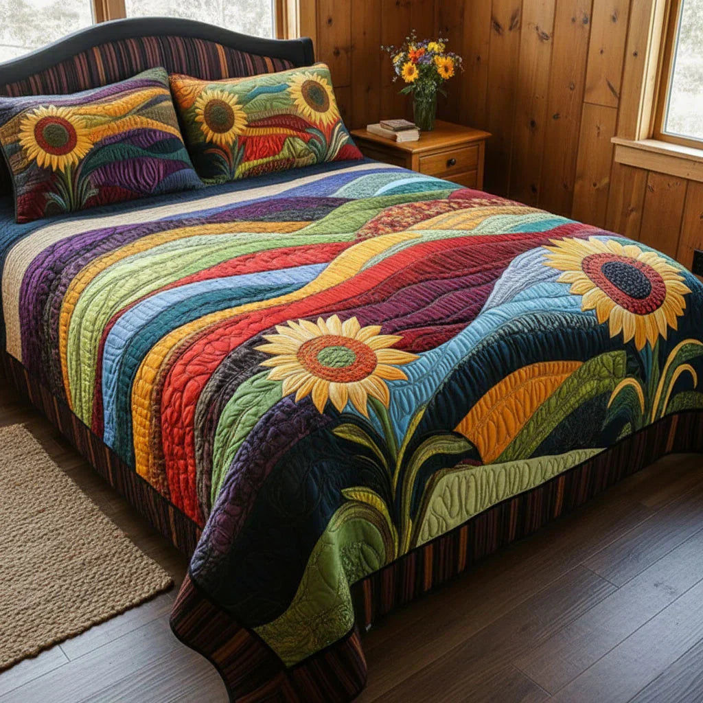 3-Piece Quilt Set - Sunflower Field