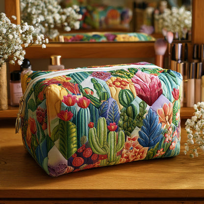 Courtney - Quilted Toiletry Bag - Succulents