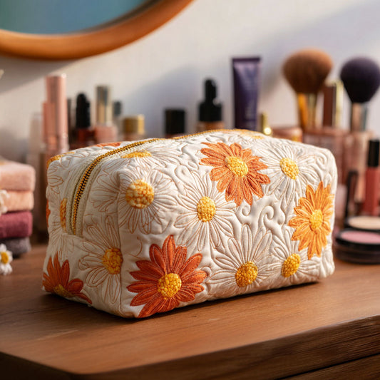 Everdina - Quilted Toiletry Bag - Embroidered Floral Design