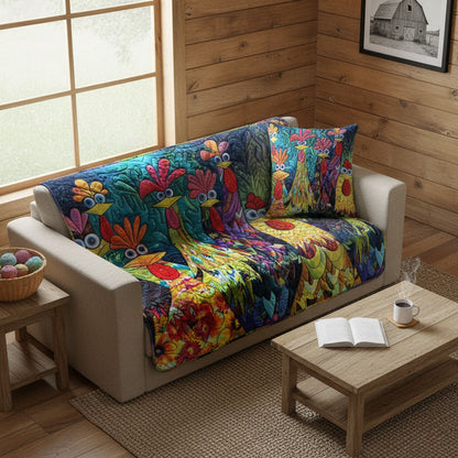 Daphne - Quilted Blanket - Whimsical Chickens