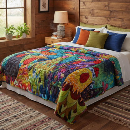 Daphne - Quilted Blanket - Whimsical Chickens