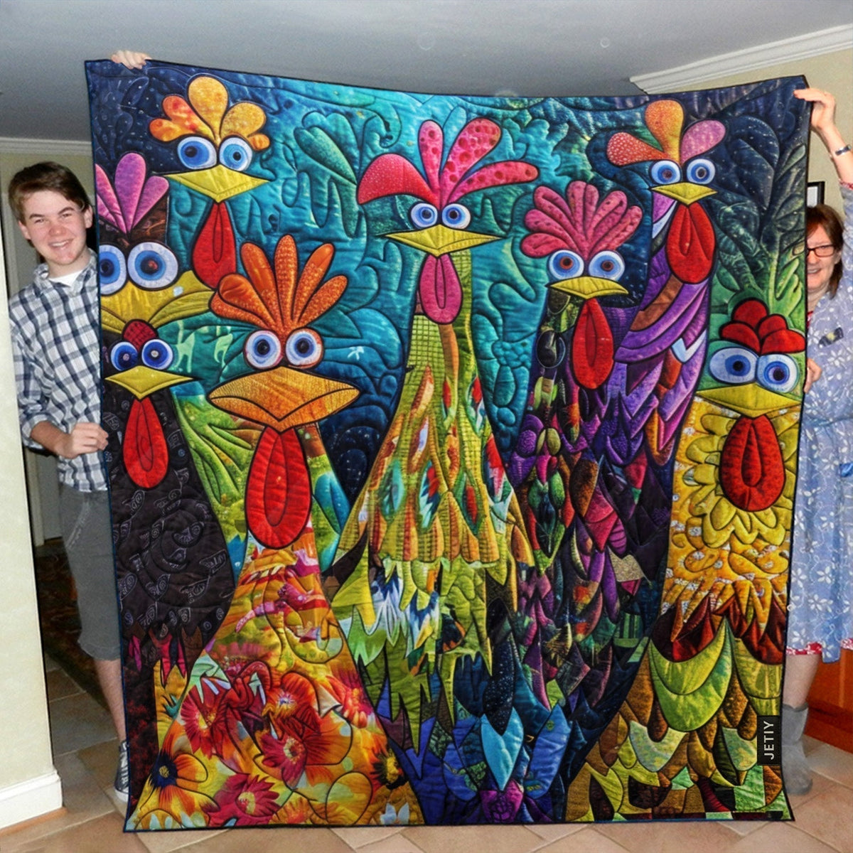 Daphne - Quilted Blanket - Whimsical Chickens
