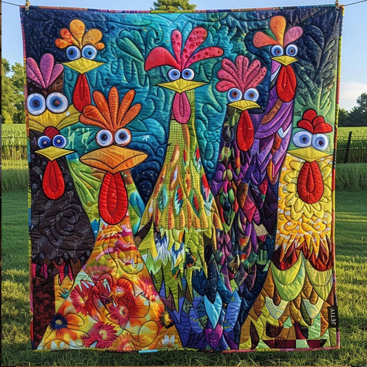 Daphne - Quilted Blanket - Whimsical Chickens