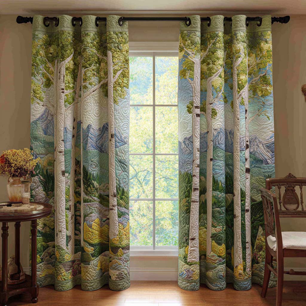 Darla - Quilted Curtains - Wildflower Birch Path