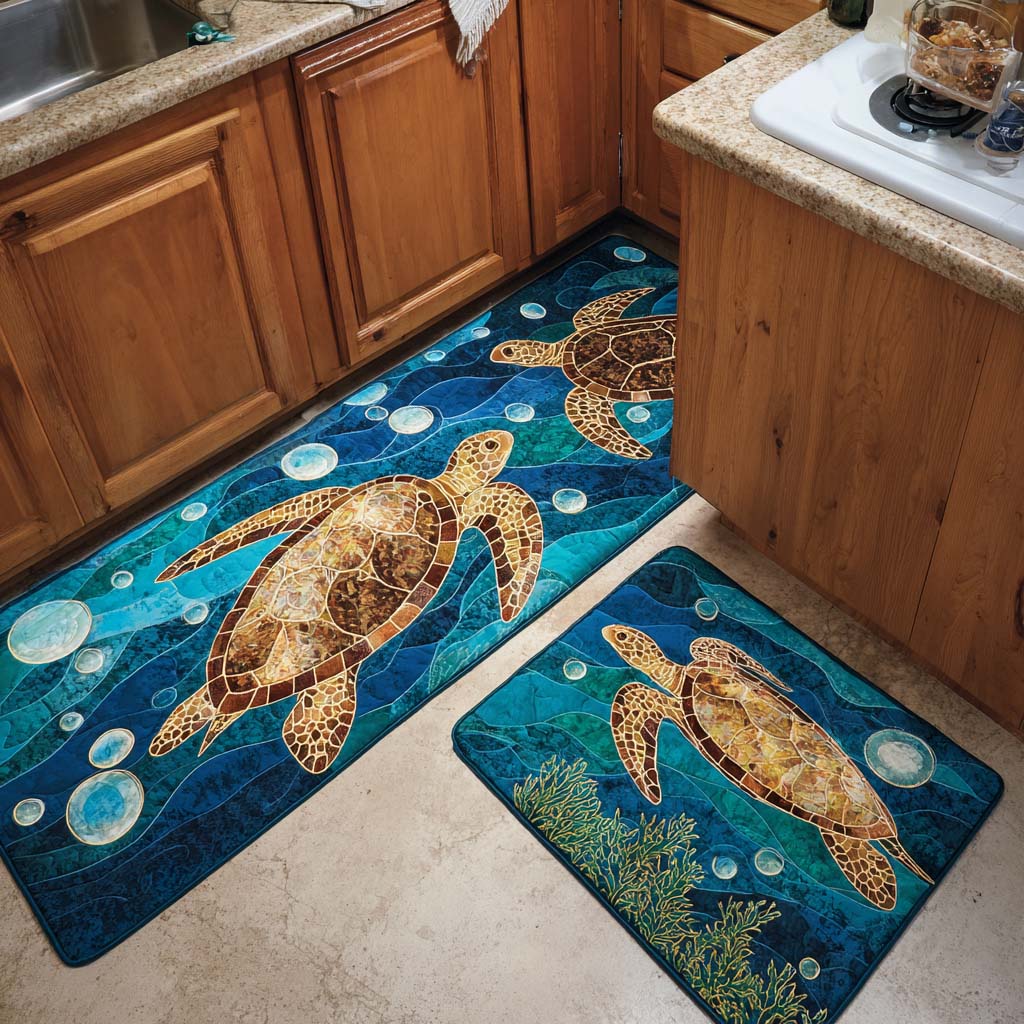 Denisse - 2-Piece Kitchen Mat Set - Coral Reef