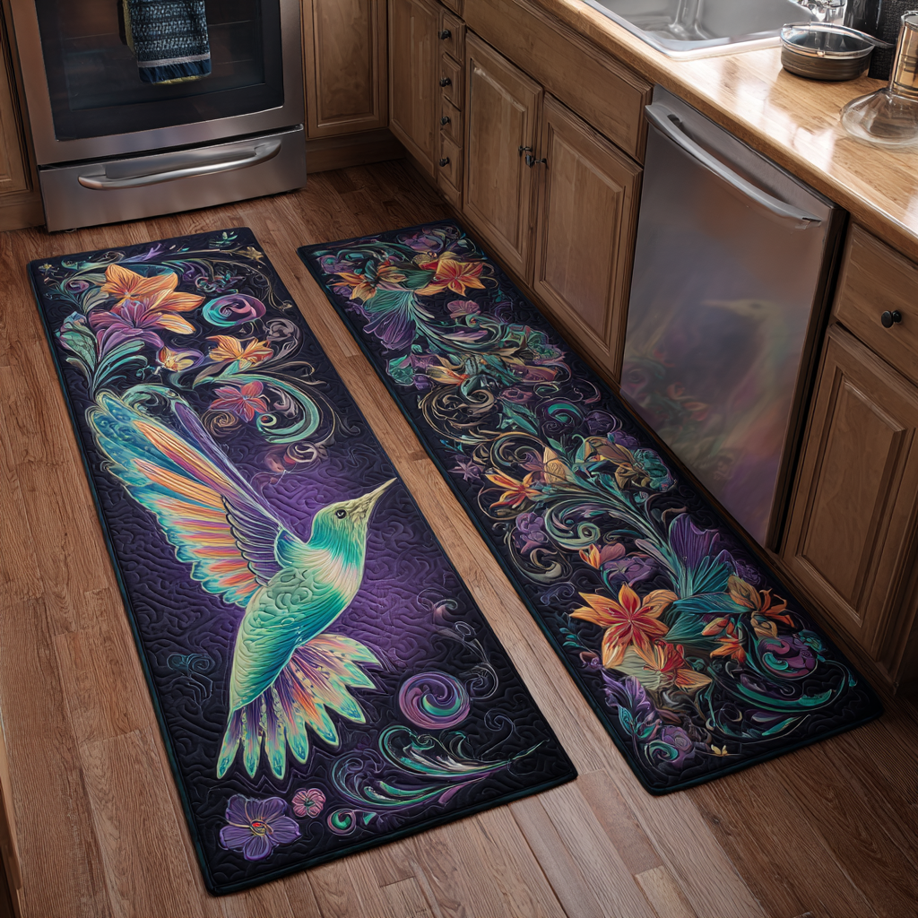 Diamond - 2-Piece Kitchen Mat Set - Hummingbird and Flowers