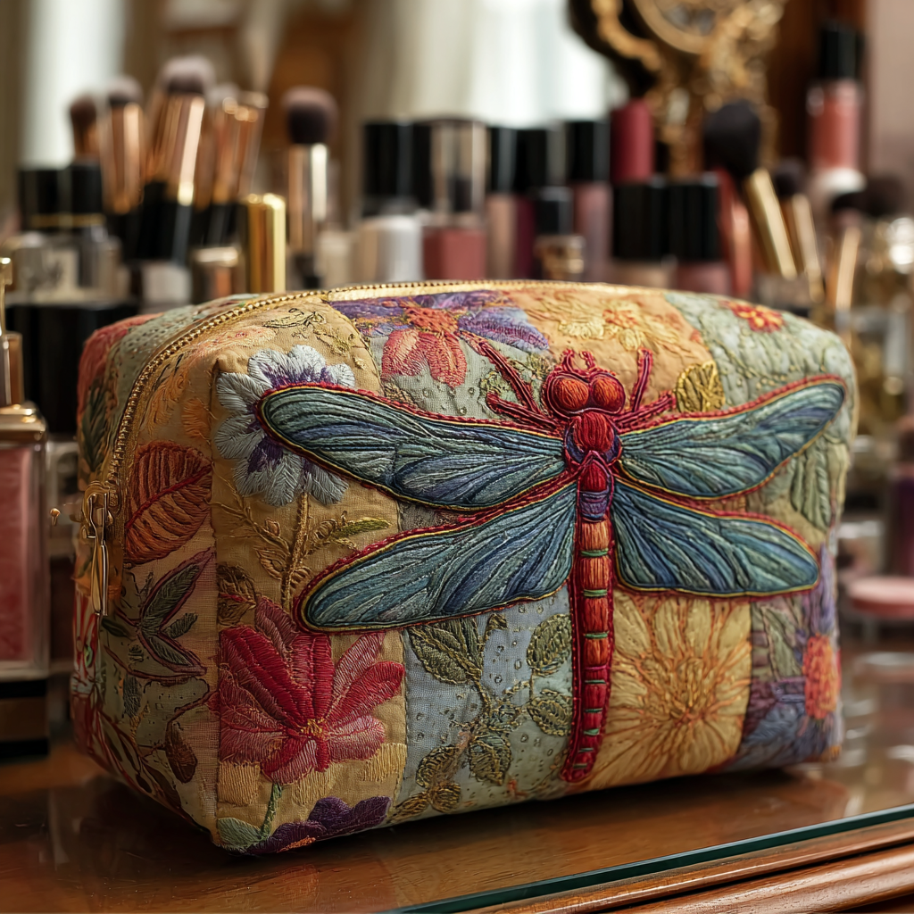 Ursula - Quilted Toiletry Bag - Elegant Dragonfly
