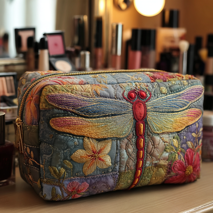 Pleun - Quilted Toiletry Bag - Dragonflies in Grass