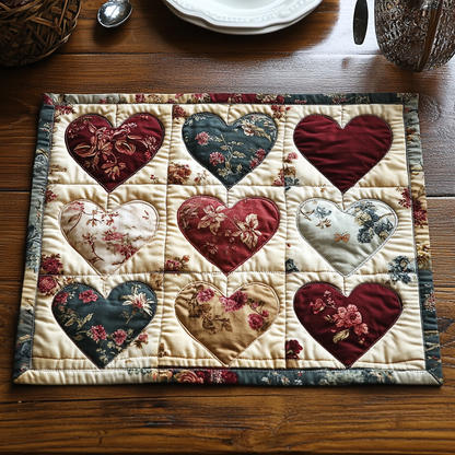 Eartha - Quilted Placemat - Blooming Hearts