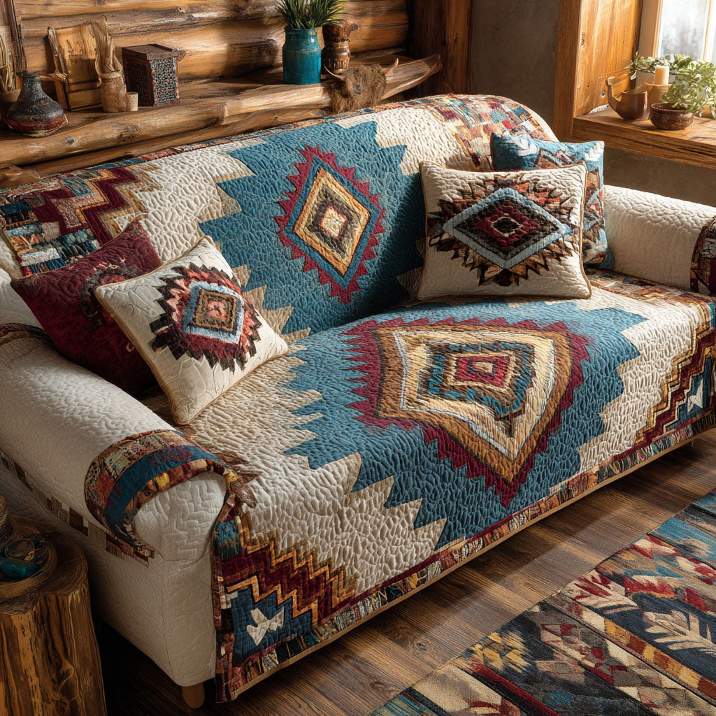 Edwina - Quilted Sofa Cover Tribal Pattern