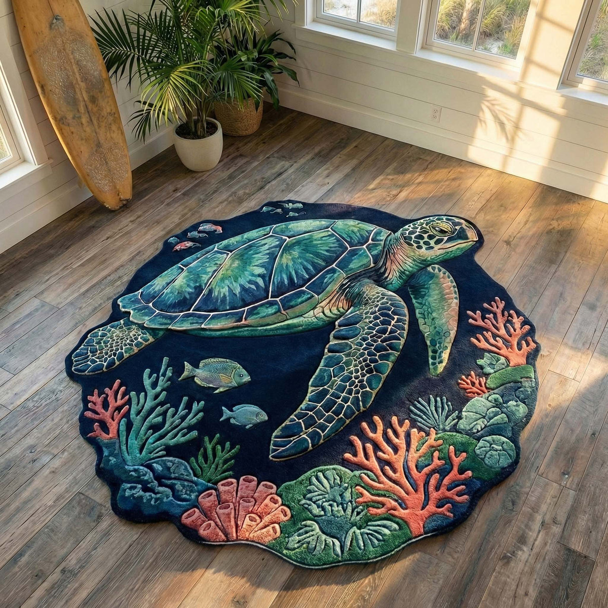Eleanora - Shaped Area Rug - Deep Sea Turtle