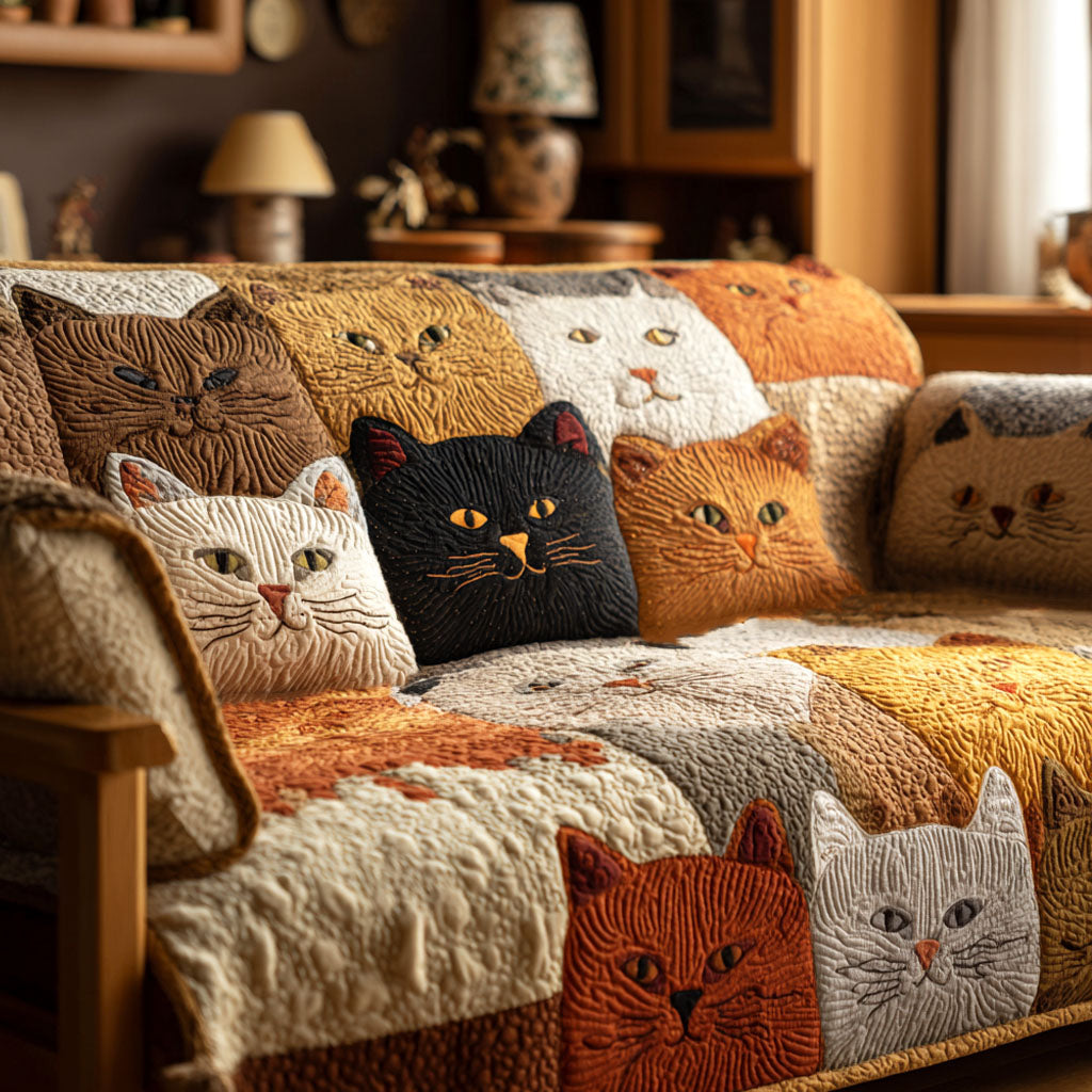 Elyssa - Quilted Sofa Cover Cat Gold