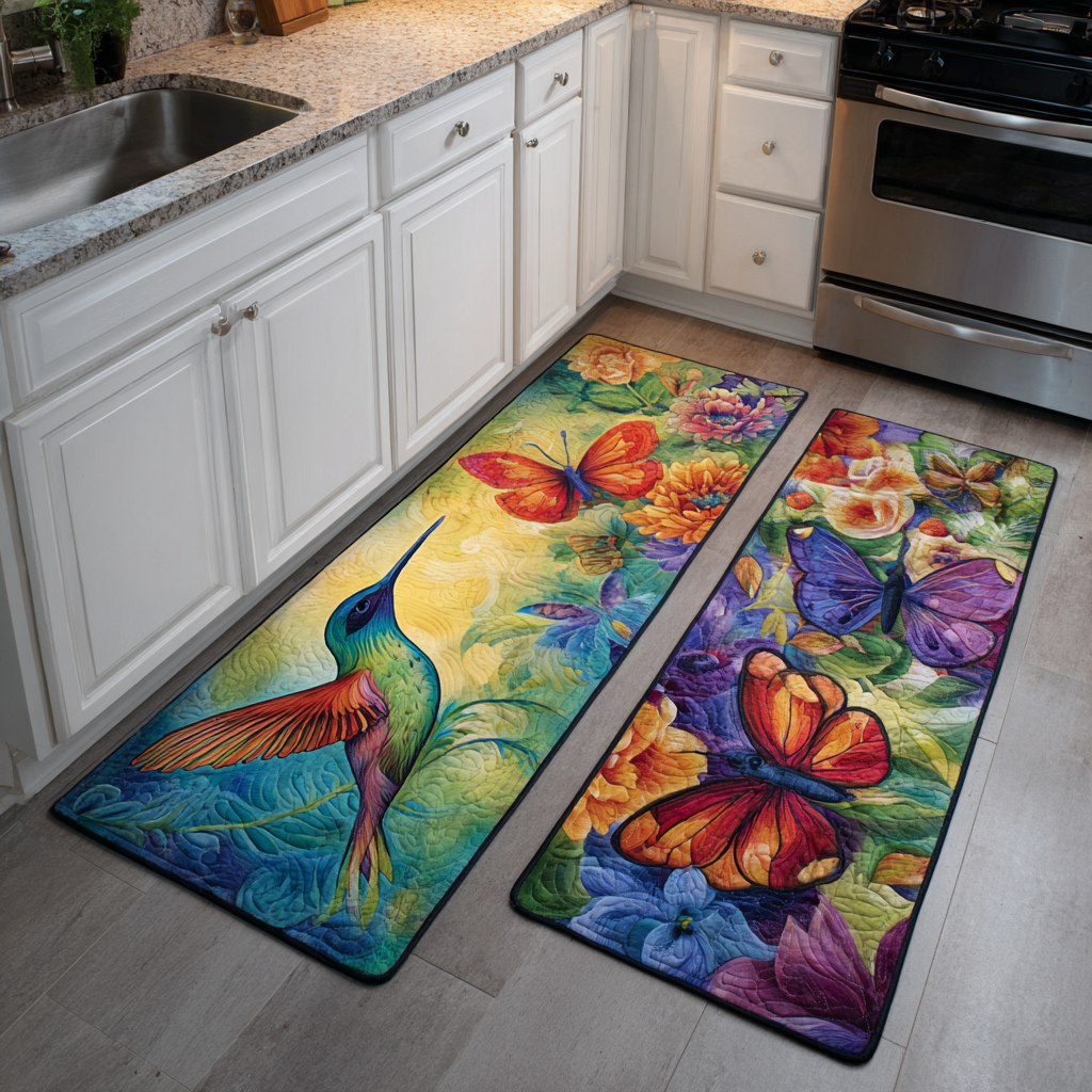 Emery - 2-Piece Kitchen Mat Set - Hummingbird Garden