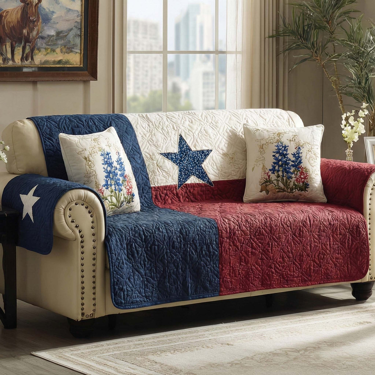 Enid - Quilted Sofa Cover in American Style