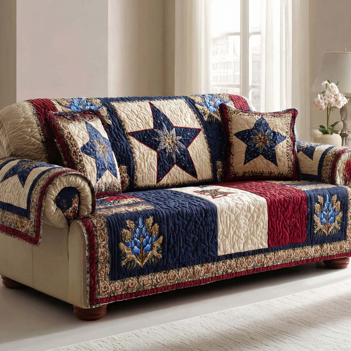 Enid - Quilted Sofa Cover in American Style