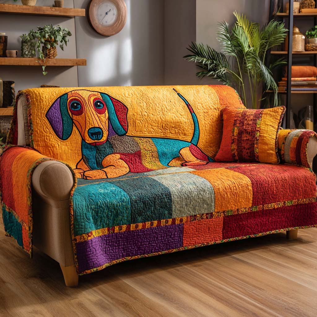 Ensley - Quilted Sofa Cover Patchwork with Puppy