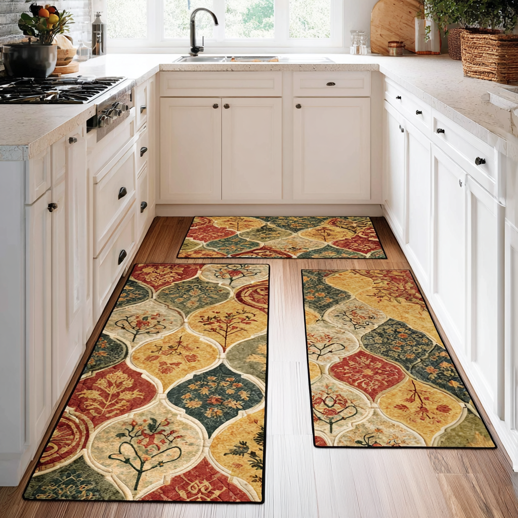 Esmeralda - 2-Piece Kitchen Mat Set - Elegant Flowers