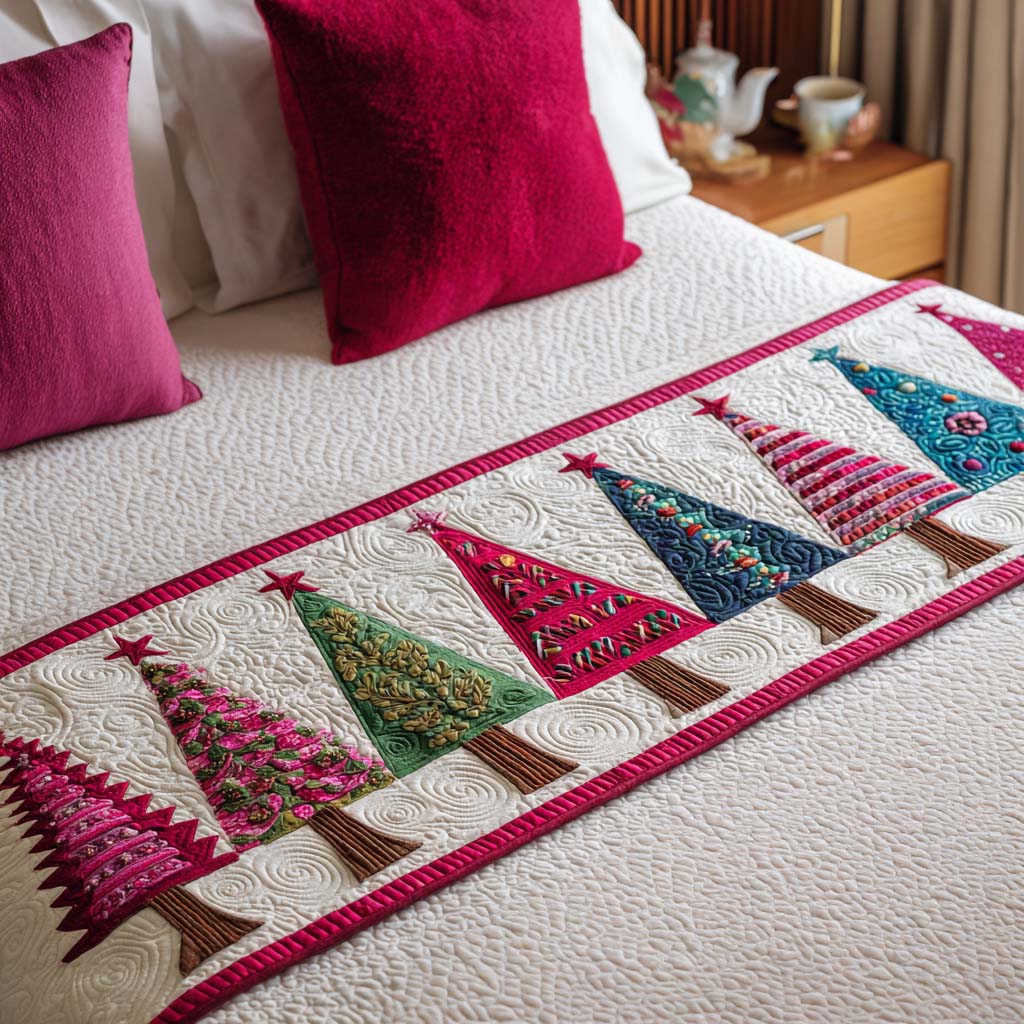 Estelle - Quilted Bed Runner - Christmas Trees