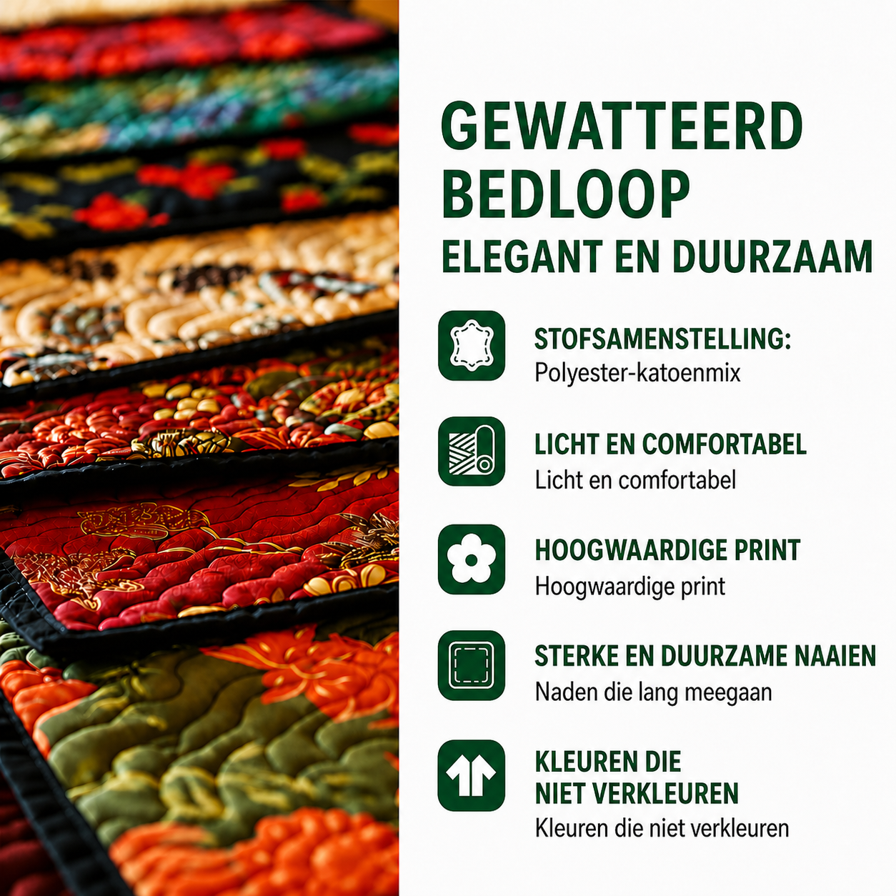 Femke - Quilted Bed Runner - Flamingo Bay