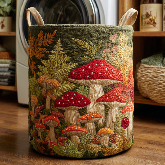 Quilted Laundry Basket - Mushroom Forest