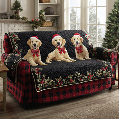 Garnet - Quilted Sofa Cover Golden Retriever on Blue Night Background