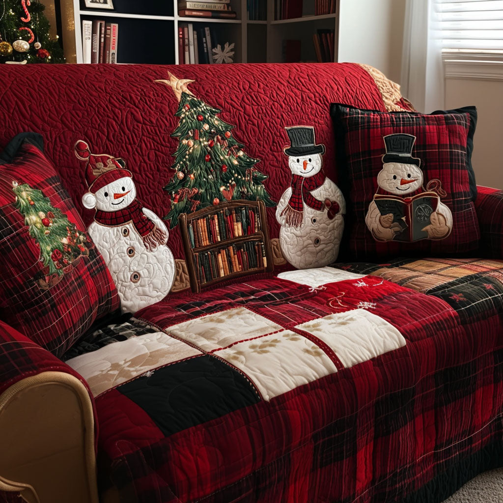 Genessa - Quilted Sofa Cover Snowmen of Snow