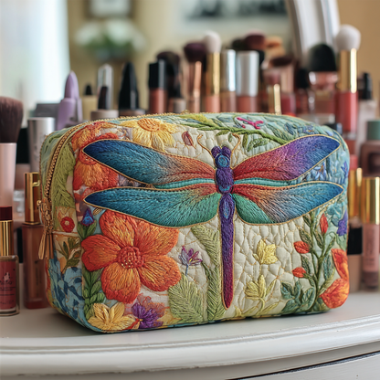 Lisa - Quilted Toiletry Bag - Golden Dragonfly