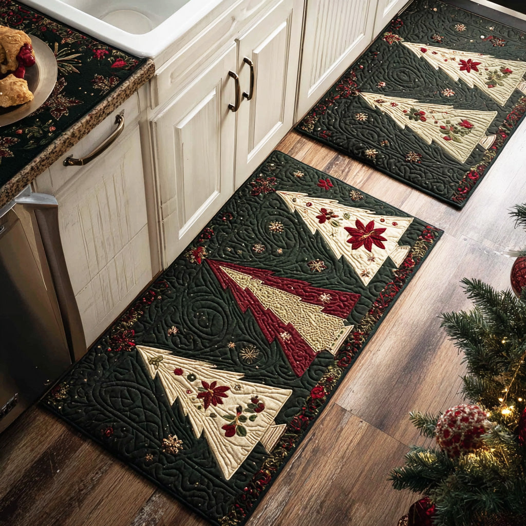 Gwyneth - 2-Piece Kitchen Mat Set - Golden Christmas Pines