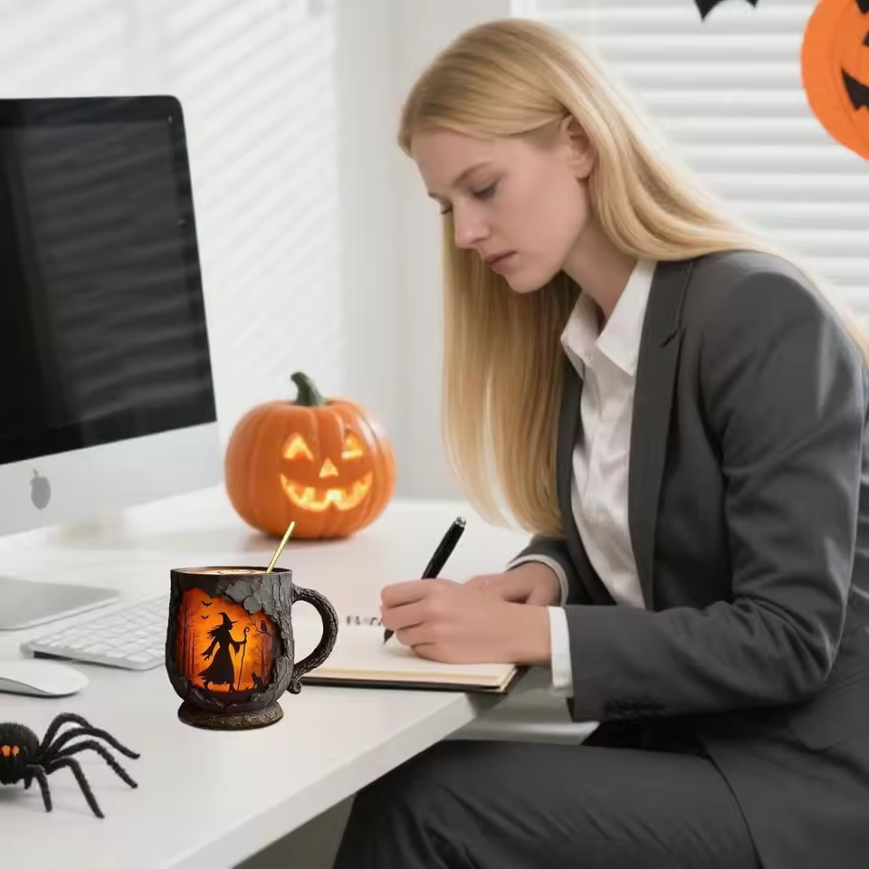 Handmade 3D Halloween Wizard Cat Mug