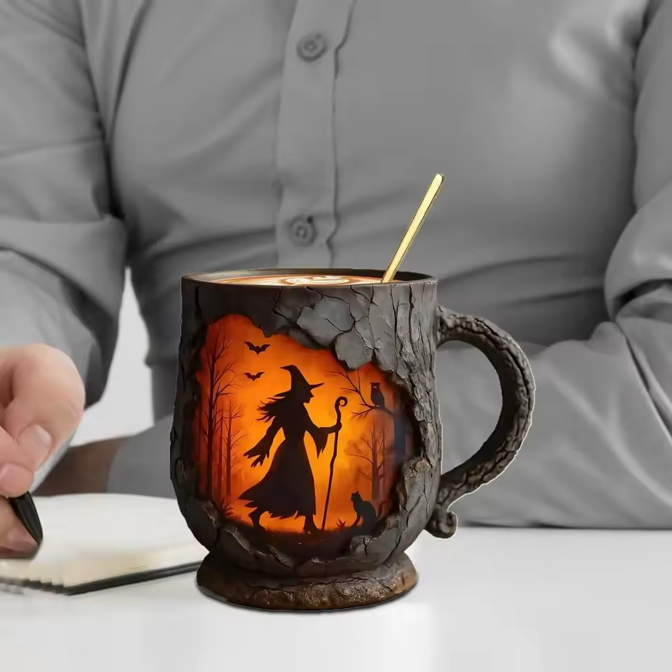 Handmade 3D Halloween Wizard Cat Mug