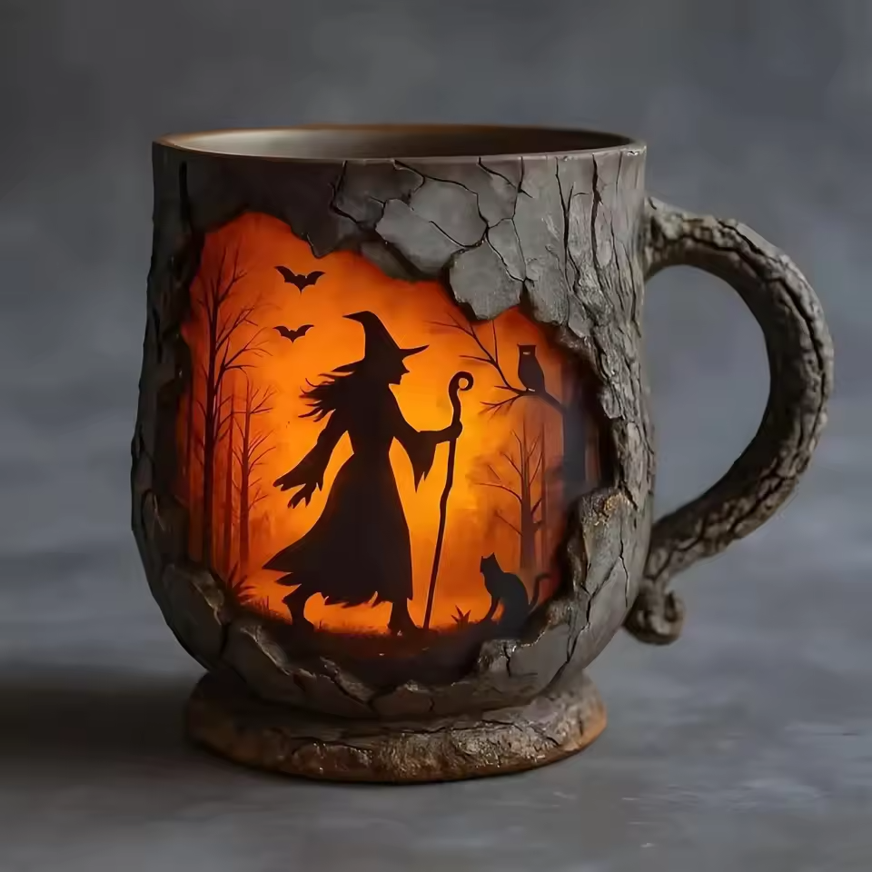 Handmade 3D Halloween Wizard Cat Mug