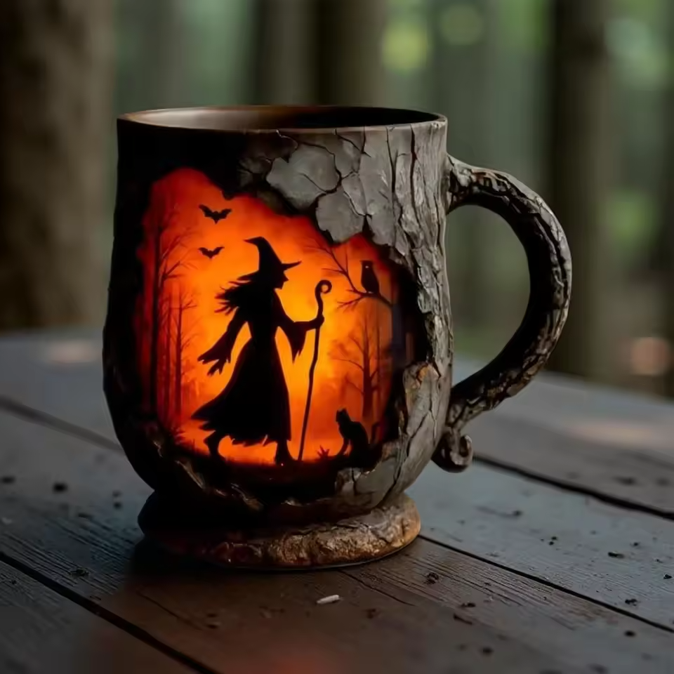 Handmade 3D Halloween Wizard Cat Mug