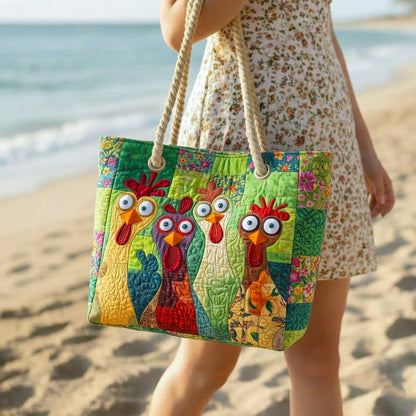 Handmade Beach Bag - Farmyard Roosters