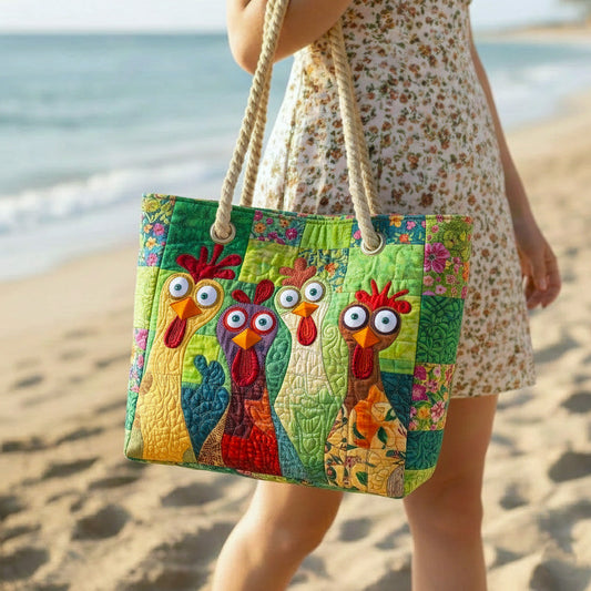 Handmade Beach Bag - Farmyard Roosters