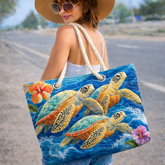 Handmade Beach Bag - Turtles and Hibiscus
