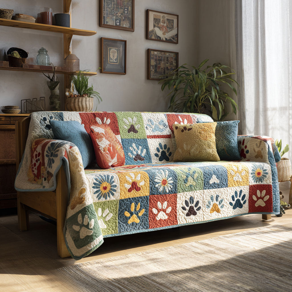 Wendy - Quilted Sofa Cover Paw Prints