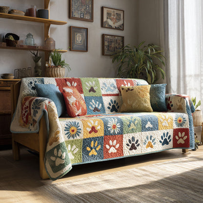 Wendy - Quilted Sofa Cover Paw Prints