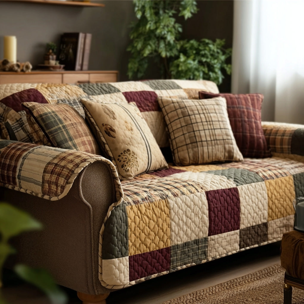 Hensley - Quilted Sofa Cover Checkered Autumn