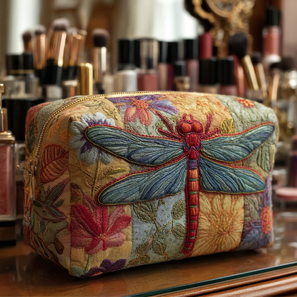 Holly - Quilted Toiletry Bag - Elegant Dragonfly