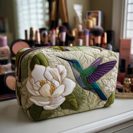 Priscilla - Quilted Toiletry Bag - Hummingbirds in Grass
