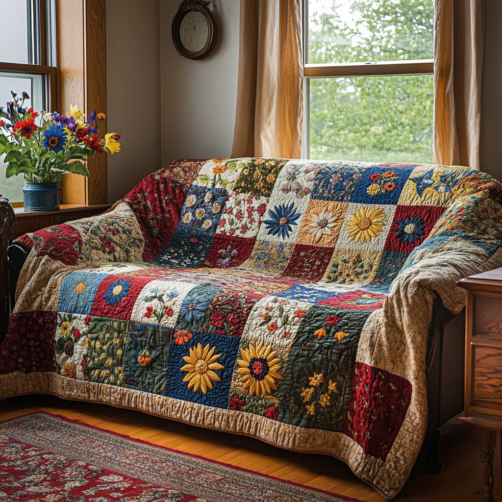 Iva - Quilted Sofa Cover Garden Sunlight