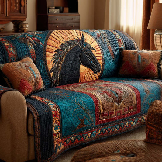 Ivey - Quilted Sofa Cover Horse Light Blue