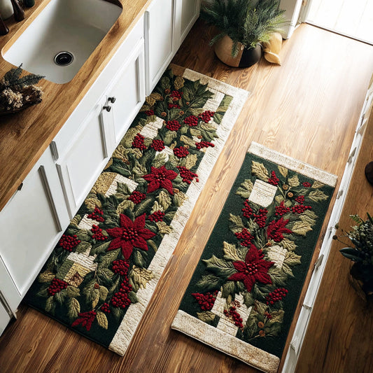 Jacqueline - 2-Piece Kitchen Mat Set - Red Winter Flower