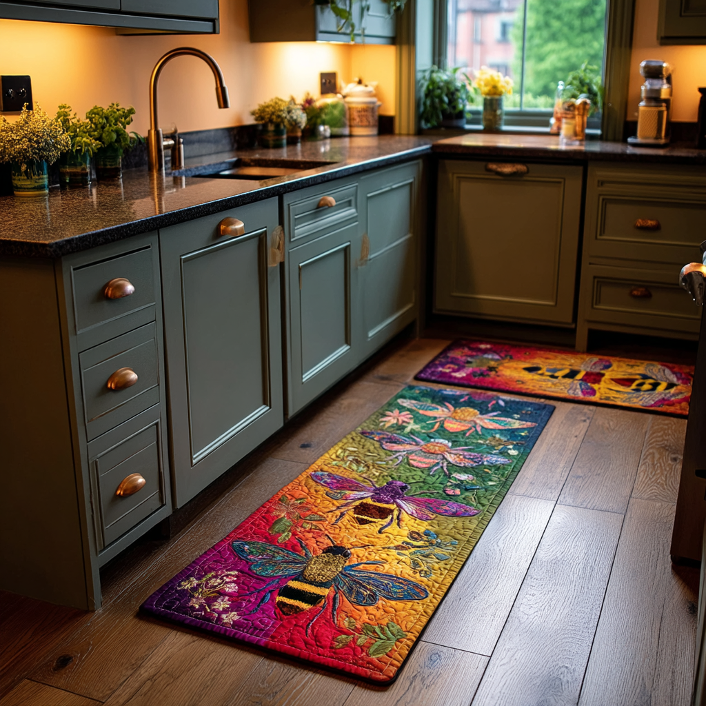 Jayleen - 2-Piece Kitchen Mat Set - Bees and Flowers